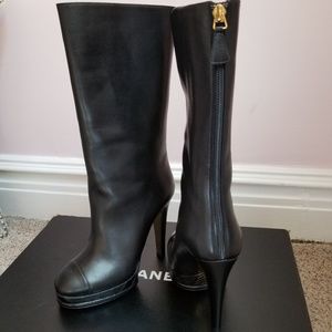 Chanel New in box Black Leather Platform Boots